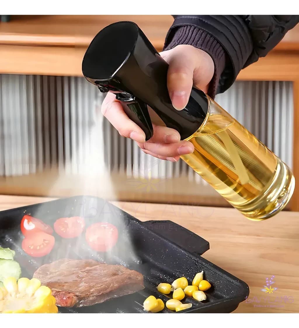 Borrifador Vidro Oleo Vinagre Cozinha 220ML Preto Pulverizador Culinario Reutilizavel Premium