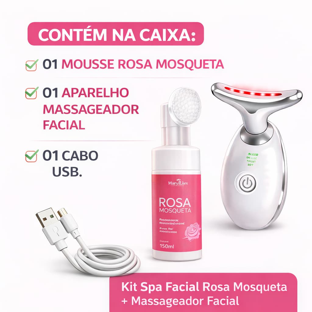Kit Spa Facial Mousse Limpeza Rosa Mosqueta + Massageador Fa