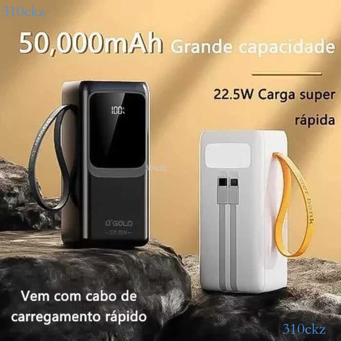 Carregador Portátil A'gold 50000mAh - Alta Velocidade 22.5W PD, Luz LED, Ideal para Viagens BTE-61 🎄310ckz