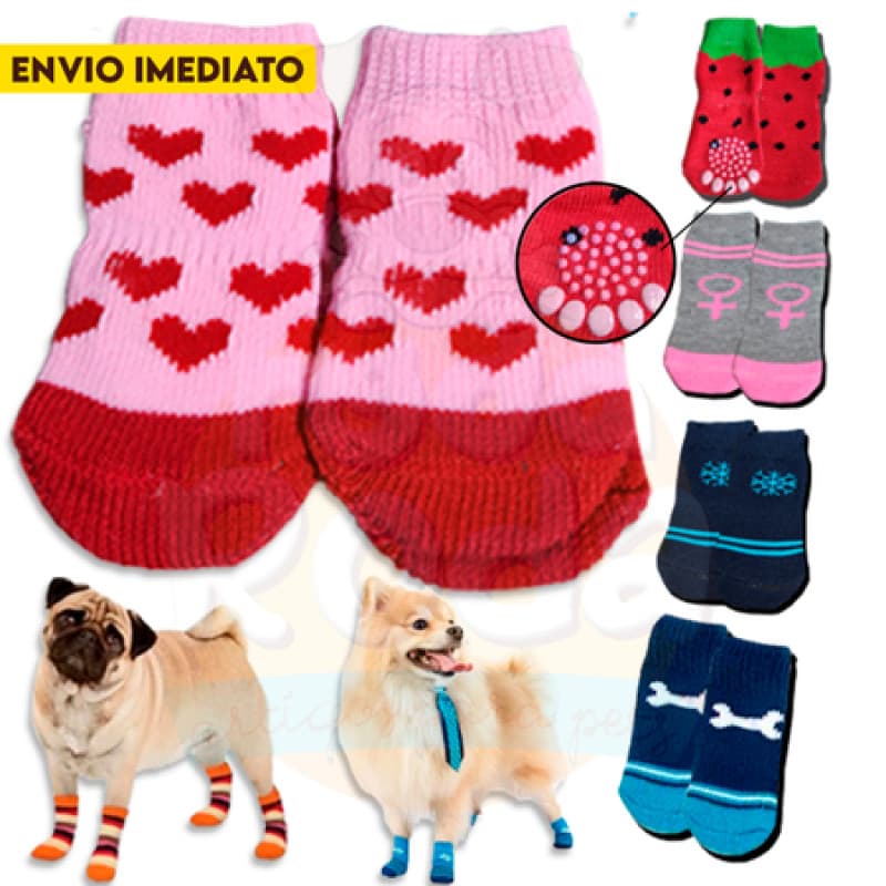 4 Meias Para Pet Cães Gatos Antiderrapante Sapatos