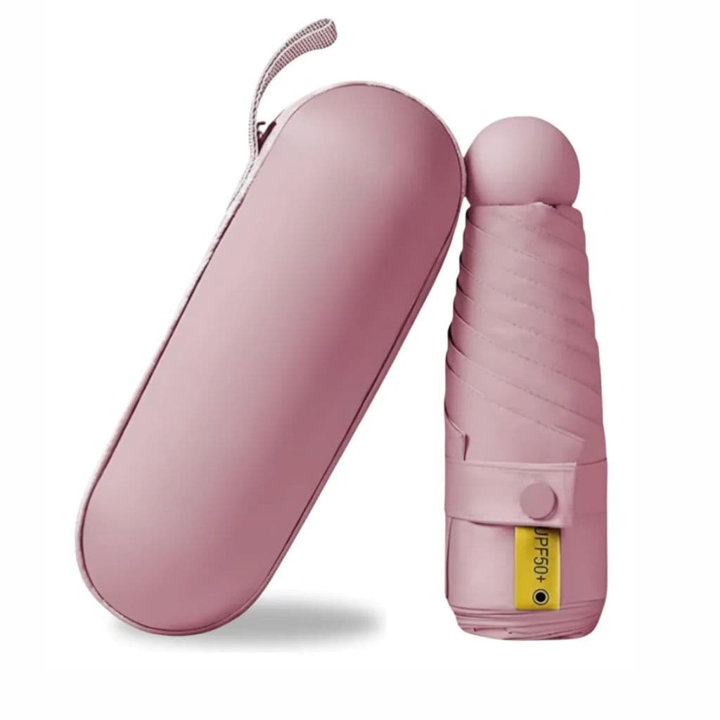 Mini Guarda Chuva Compacto De Bolsa Leve Portátil Com Estojo Rosa