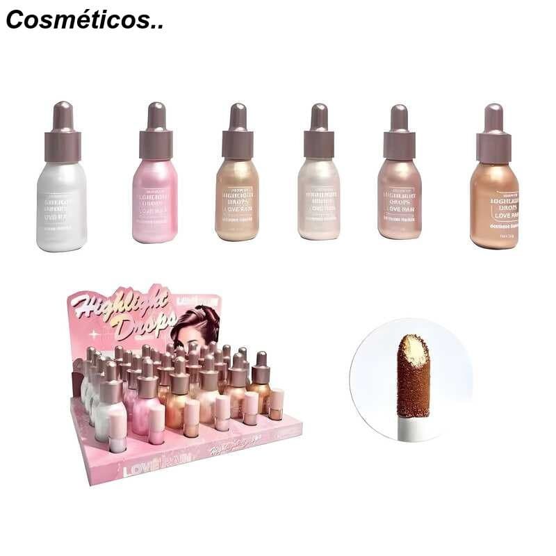 Iluminador Líquido Lové Rain - Brilho Intenso para Maçã do Rosto, Nariz e Arco dos Lábios LR5032  Cosméticos..