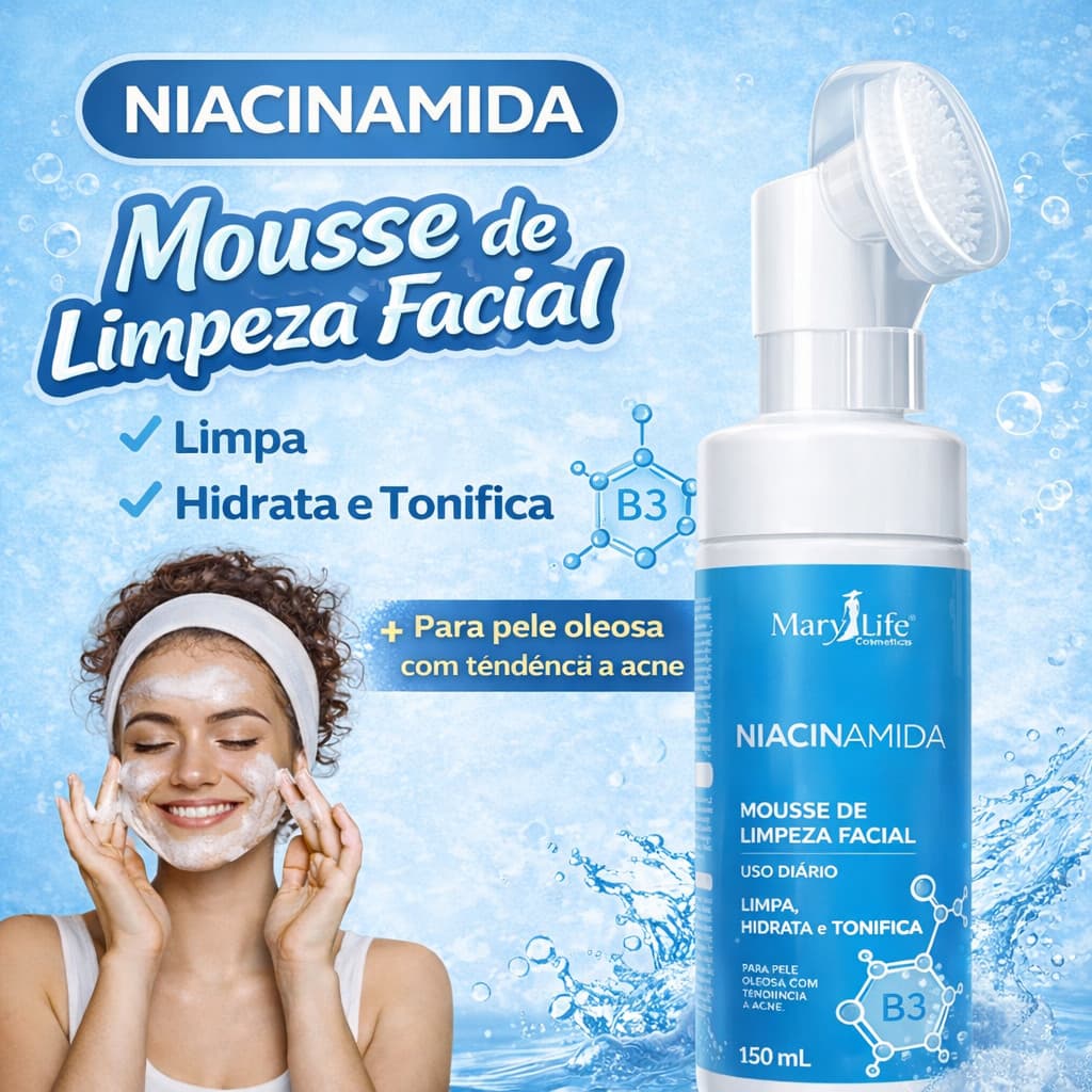 Mousse de Limpeza Facial com Niacinamida B3 150ml com Escova de Silicone