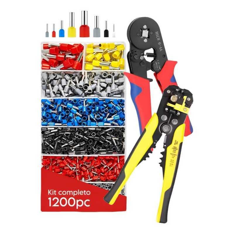 Kit Alicate Crimpar Descascador 1200 Terminais Ilhós Tubular
