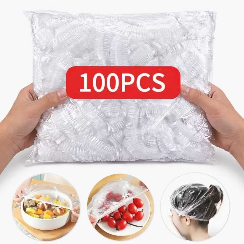 Tampas De Plástico Descartável Com 100 Unidades Para Cobrir Alimentos Multiuso Com Elástico