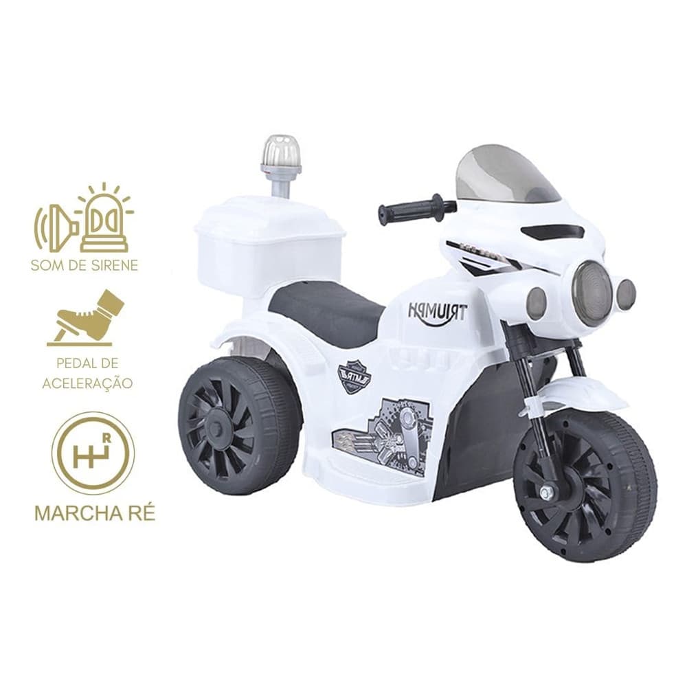 Moto Elétrica Infantil Branca com Sirene e Baú