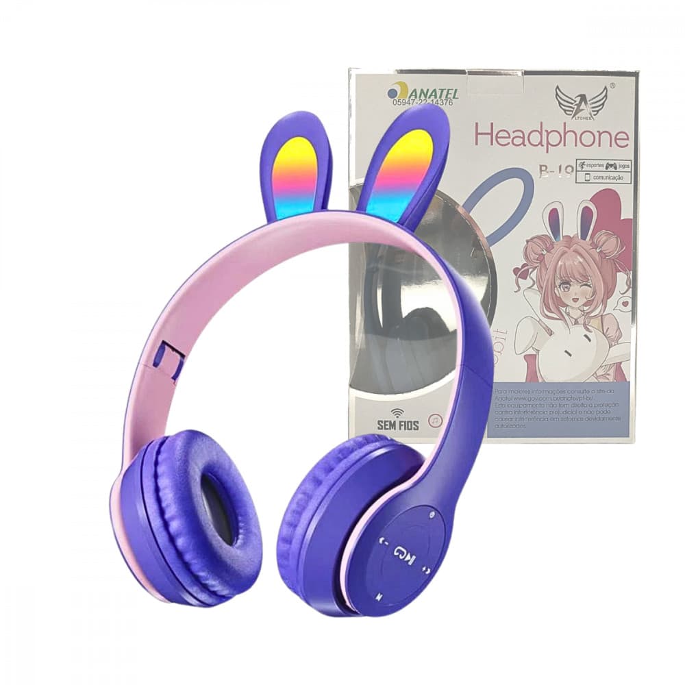 Fone de Ouvido Headphone Bluetooth Sem Fio Orelha de CoelhoSOMENTE NAS CORES: BRANCO, PRETO E ROSA.)