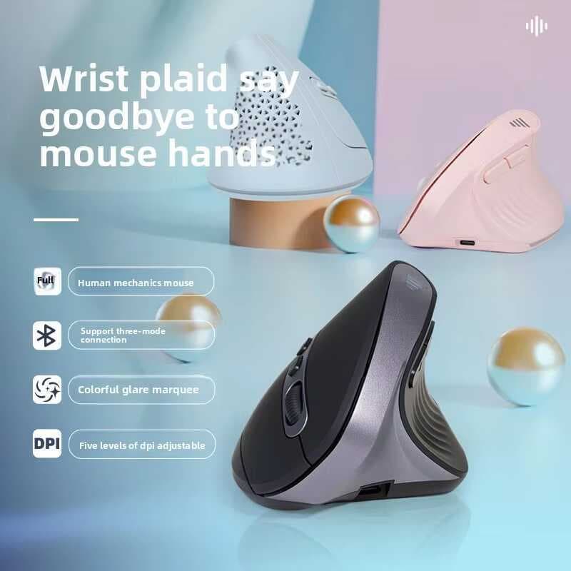 Mouse Vertical Sem Fio Ergonômico Recarregável Bluetooth 2.4Ghz Modo Duplo RGB Luzes Coloridas Ratos De Jogos De Computa