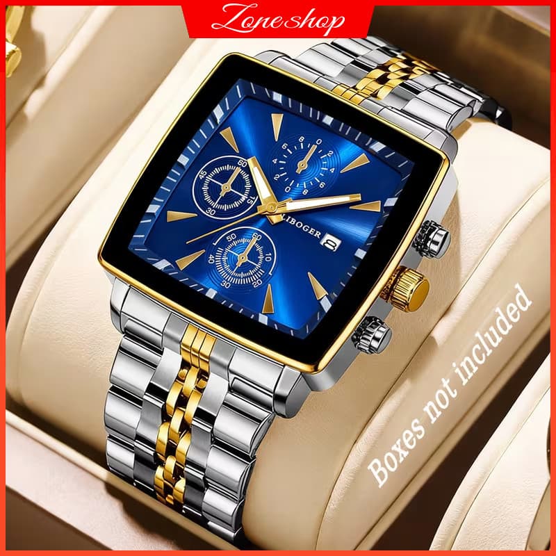 Relógio De Negócios Masculino Com Mostrador Retangular De Luxo Moda Pulseira De Aço Relógios De Quartzo Masculinos