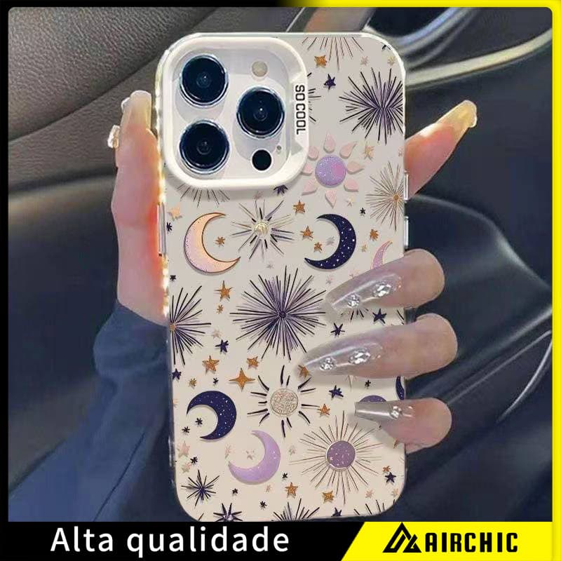 Capa De Telefone IMD estilo artístico Instagram Estampado de Lua e Estrelas Compatível Com IPhone 17 16 13 11 12 14 15 X