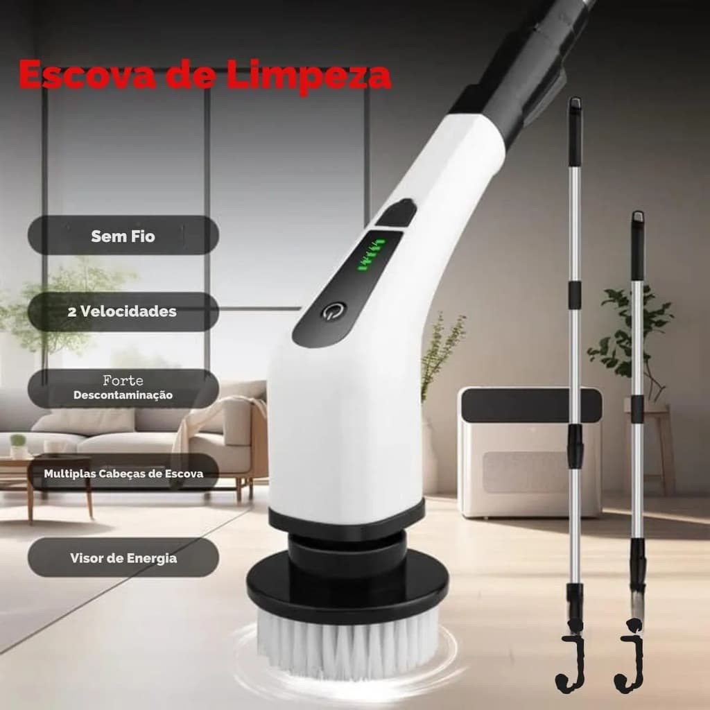 Escova De Limpeza Eletrica 9 Em 1 Sem Fio Giratoria Com Cabo Extensor Recarregavel T&Z MA-8829