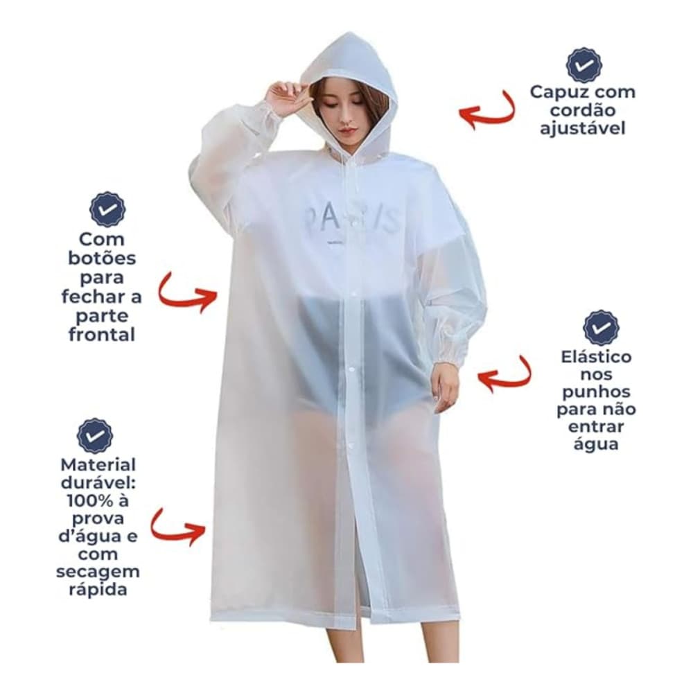 Capa de Chuva WHITE Impermeável Reforçado Reutilizável com Capuz Adulto Unissex Altomex AL-650