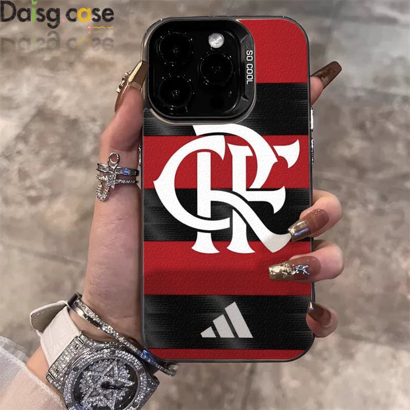 Anti-impacto silicone Capinha capa Fosco Marco Flamengo para IPhone XR 16 17 11 12 13 14 15 PRO MAX 14 15 16 PLUS