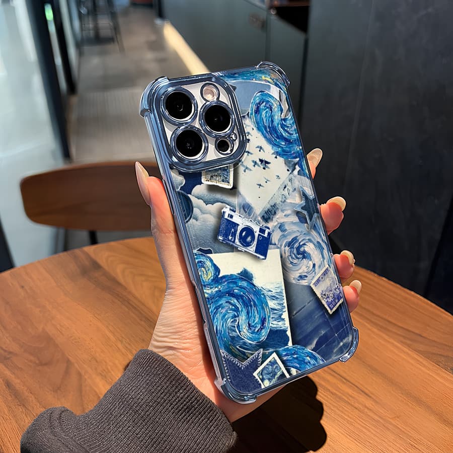 Estrelas em língua de cerejeira Carcaça azul para iPhone 11 12 13 14 15 16 17 PRO PROMAX PLUS AIR 17AIR X XS XR XSMAX