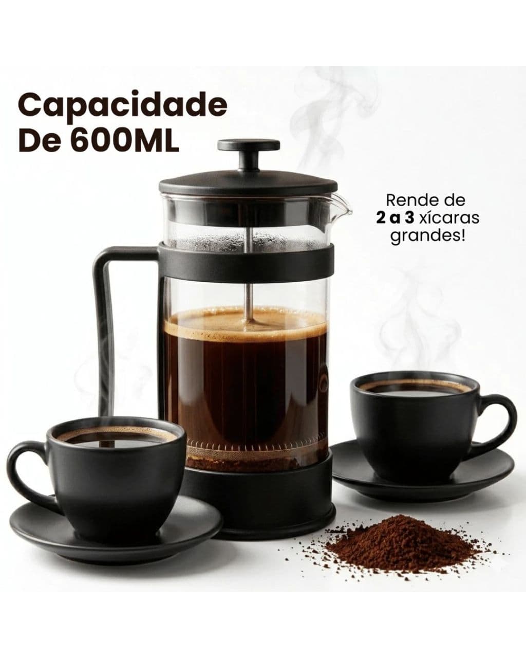 Cafeteira Prensa Francesa 600ml Em Vidro e Inox Sem filtros de papel