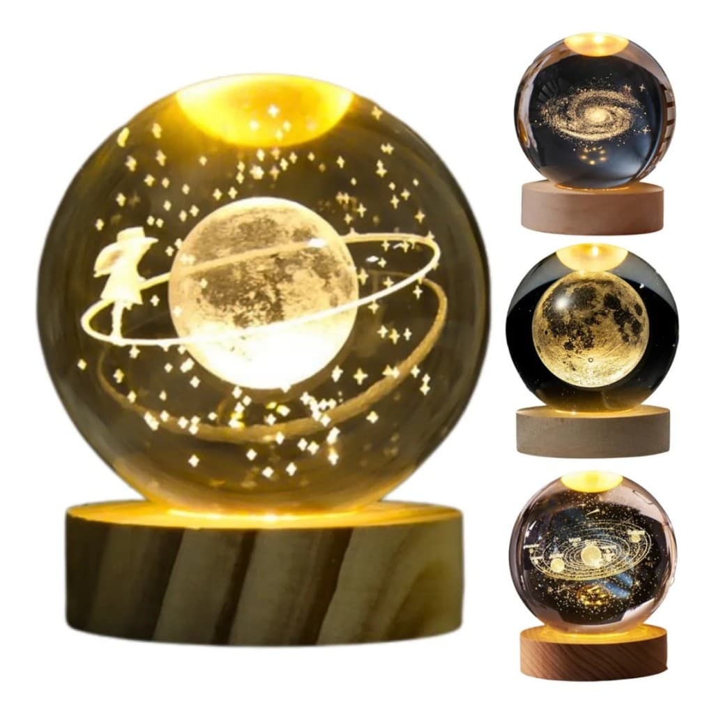 Luminária Menina na Lua Bola de Cristal – Abajur Decorativo para Mesa e Quarto