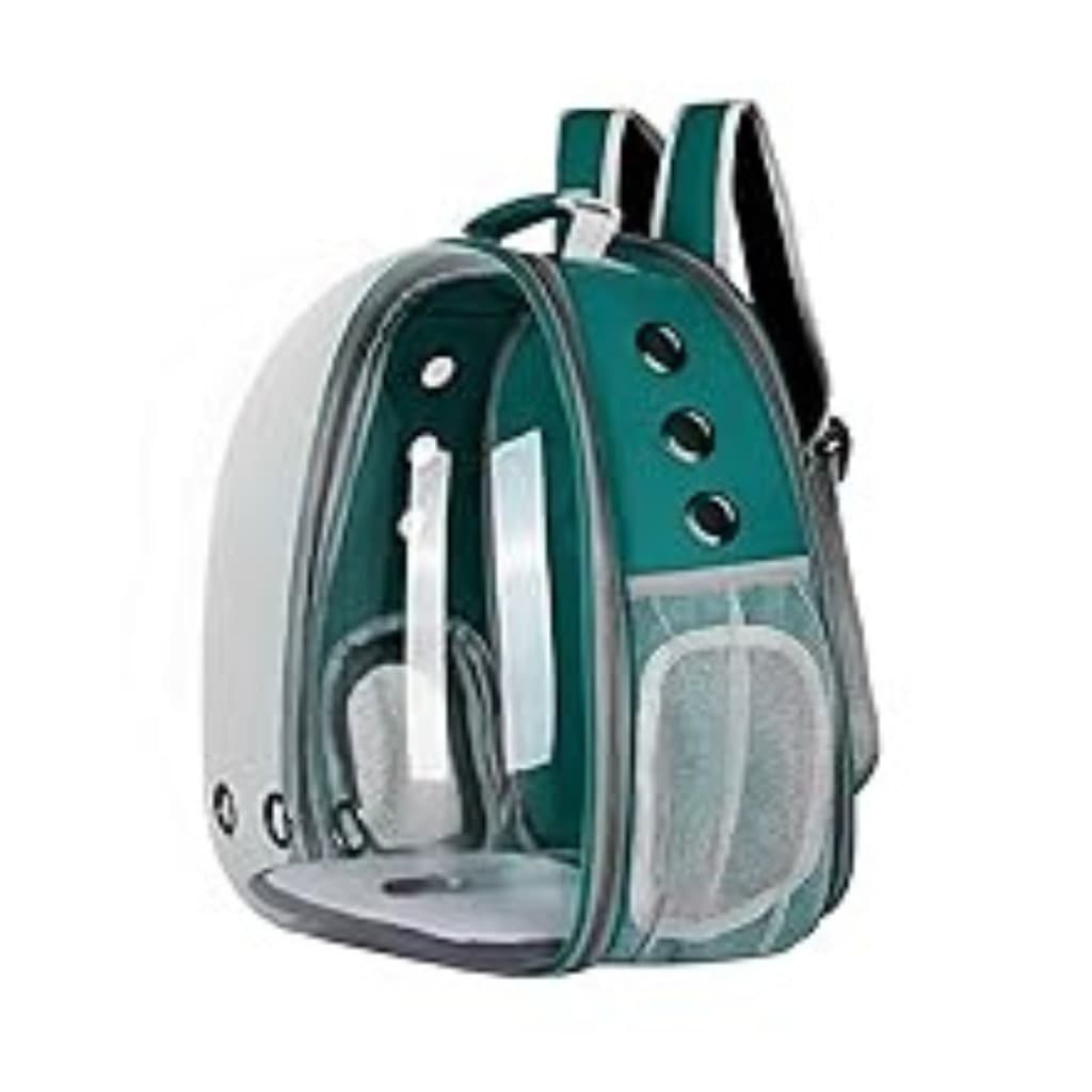 Mochila Pet Transporte Verde Escuro– Visão Ampla, Entrada de Ar e Bolha Transparente para Cães e Gatos
