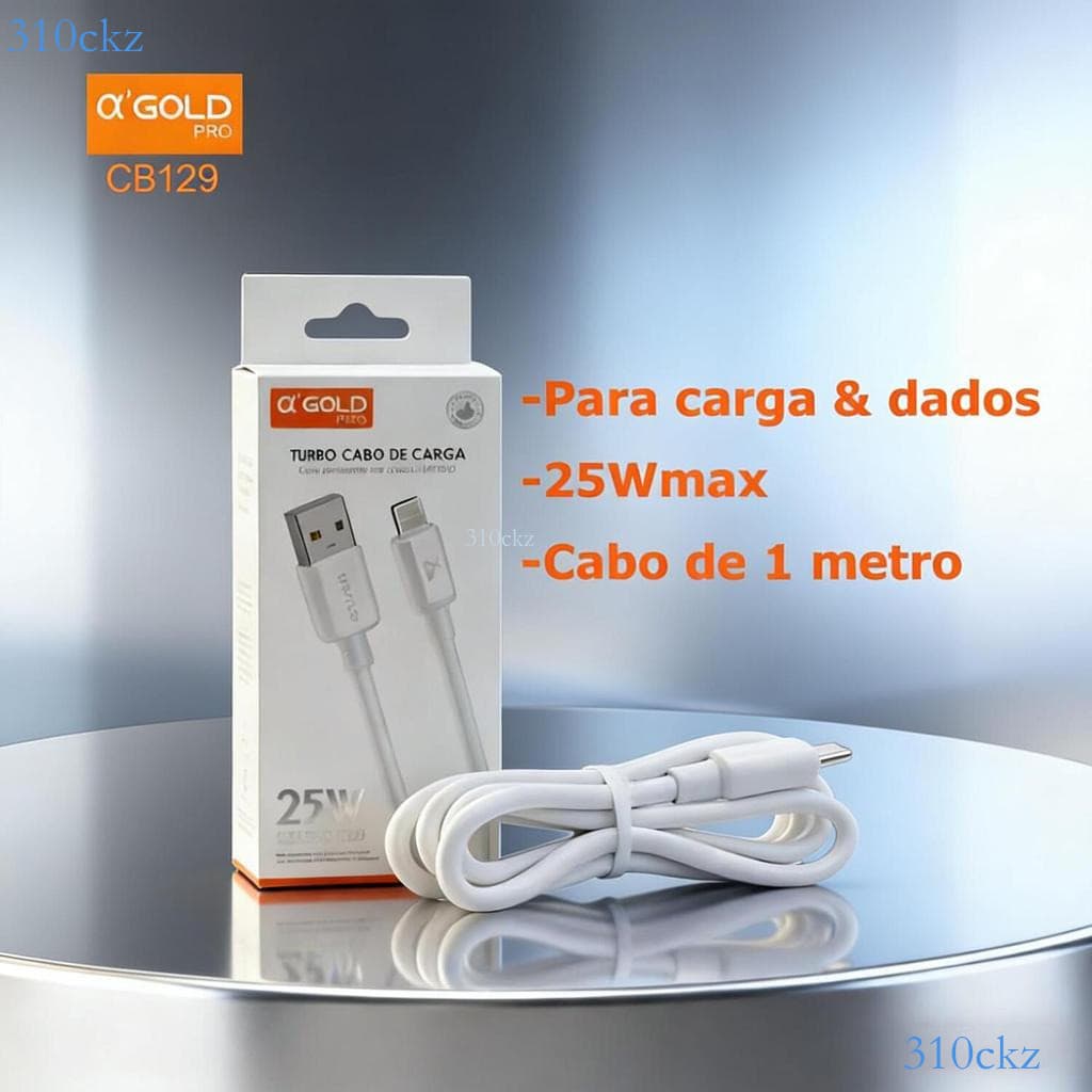 Cabo de Carregamento A'Gold Lightning/Tipo-C 25W 1 Metro - Rápido e Seguro CB129 💖310ckz