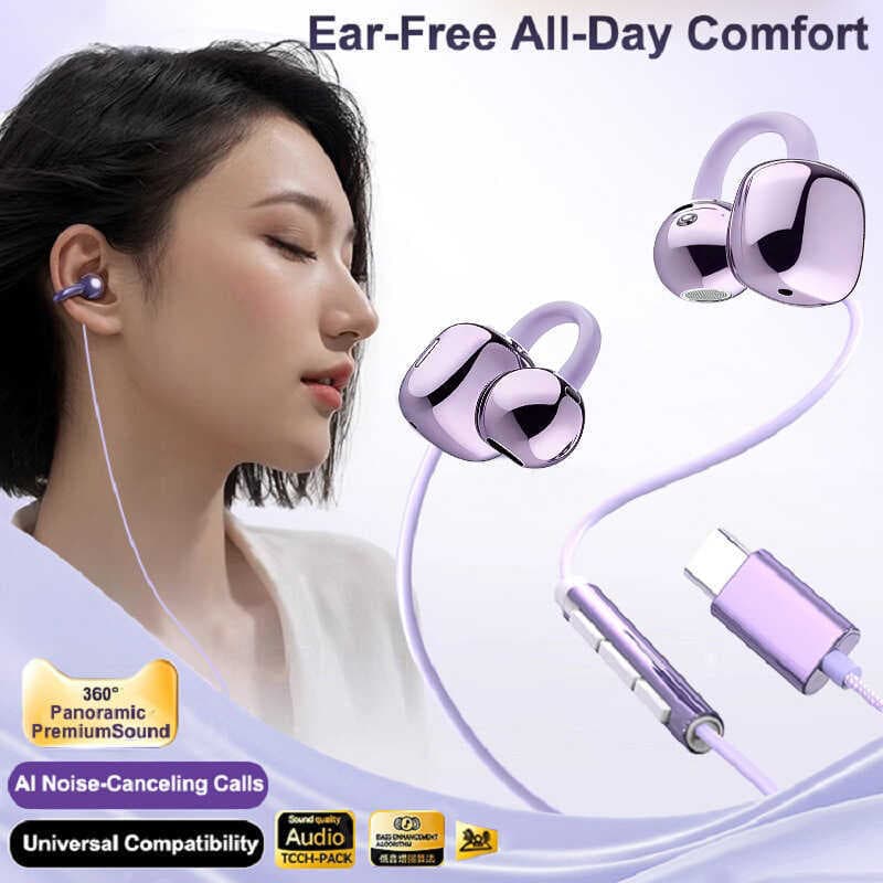 Fones De Ouvido Com Fio Tipo C E 3.5 Mm Clip-on HIFI Sound Sports Earbuds Handfree Gaming Headsets Microfone HD
