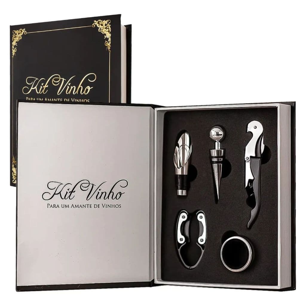 Kit Premium Para Vinhos 5 Peças Com Saca Rolhas Aço Inox