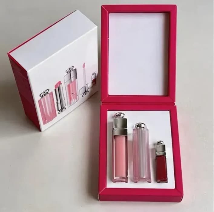 Valentine Edição Limitada Lábio 3 Peças 3.2g Batom 6ml Plumping 001 2ml Mini Brilho 038 Cuidado Bálsamo Coração Vermelho