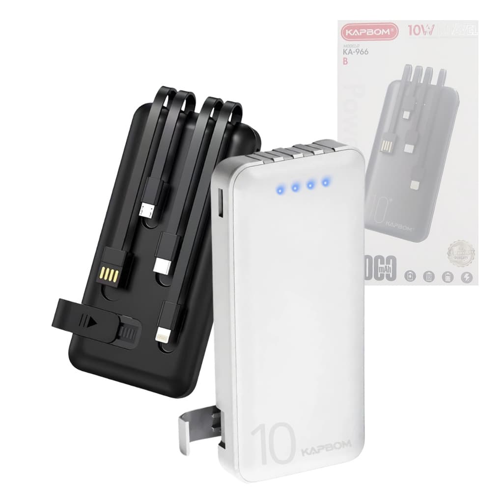 Carregador Portátil Power Bank 10000mAh com 04 Saídas USB / V8 / TIPO-C / Lightning Kapbom KA-966