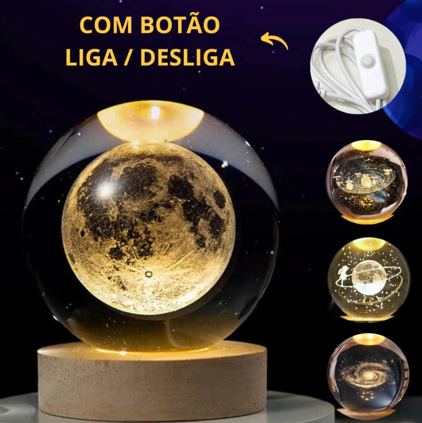 Luminária Lua Bola de Cristal – Abajur Decorativo para Mesa e Quarto