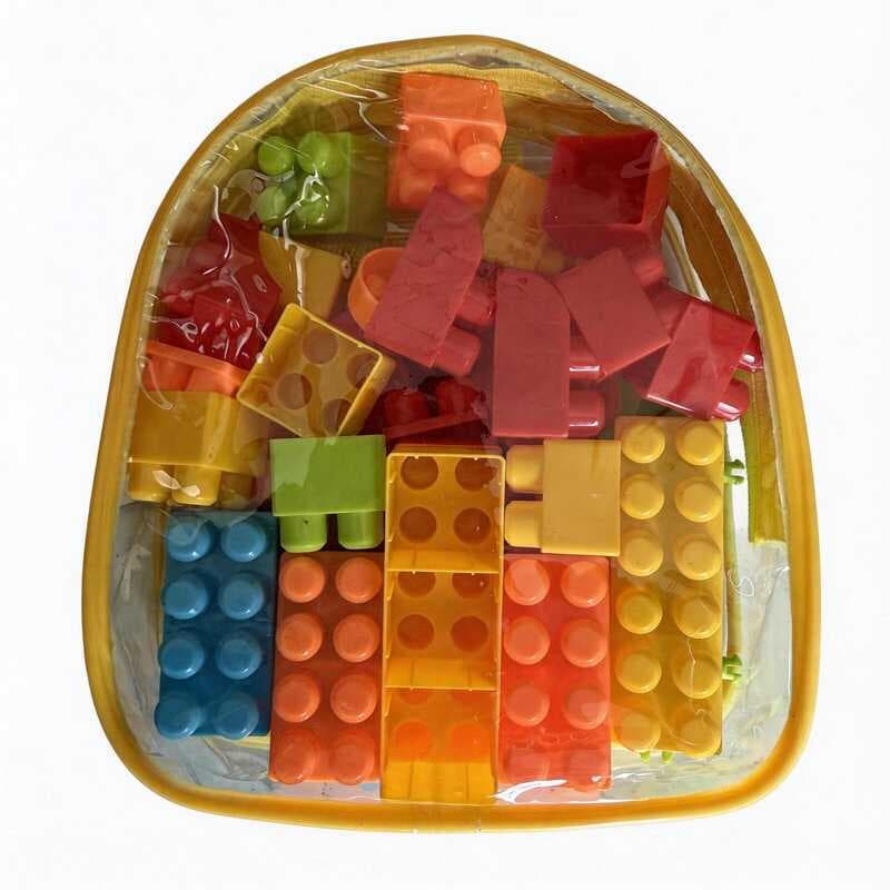 Mochila Blocos de Montar Infantil Brinquedo Educativo Plástico Colorido 35 Peças Encaixar Coordenação Criatividade