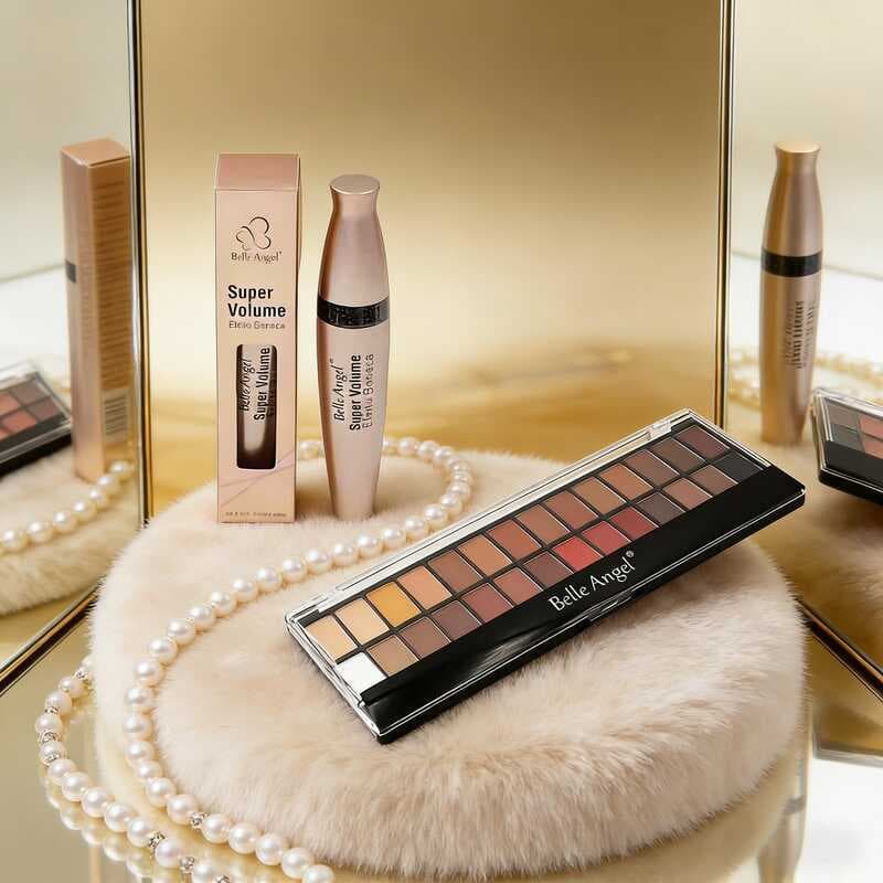 Conjunto Belle Angel: Paleta de Sombras Nude 28 Cores com Rímel de Volume para Cílios B-039+B013-1