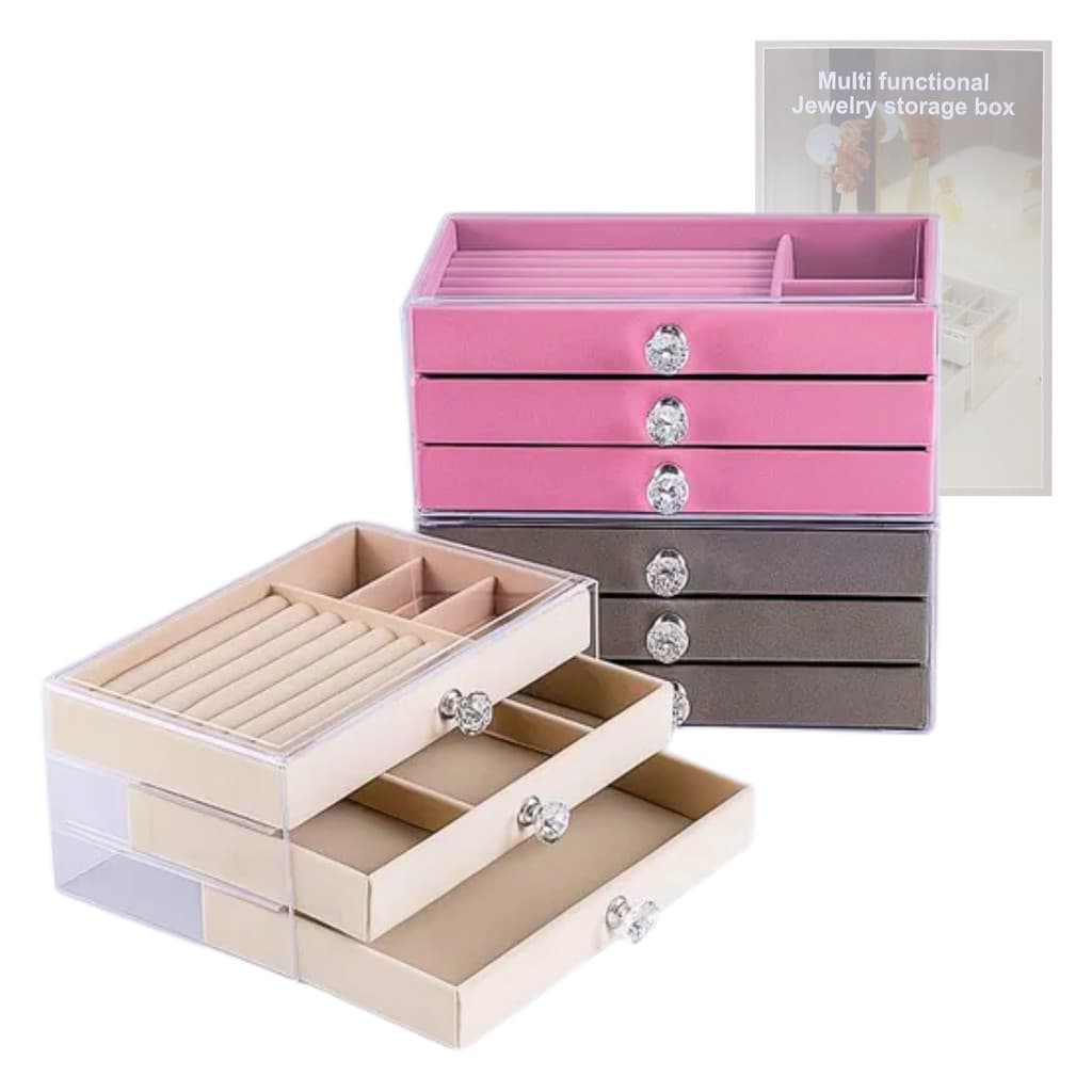 Maleta Porta Joias Expositor de Luxo 3 Gavetas Veludo Acrílico T&Z LD-1018