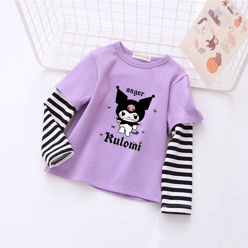 Kuromi Camiseta Para Crianças Novo Anime Topo Moda Gola Redonda Roupas Meninas Roxo Manga Longa Dos Desenhos Animados Pr