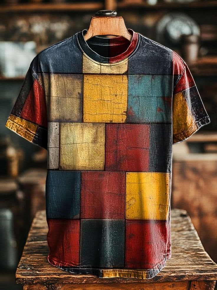 Nova Impressão 3D Masculina Vintage Angustiado Barroco Xadrez Rasgado Lavada Casual Camiseta