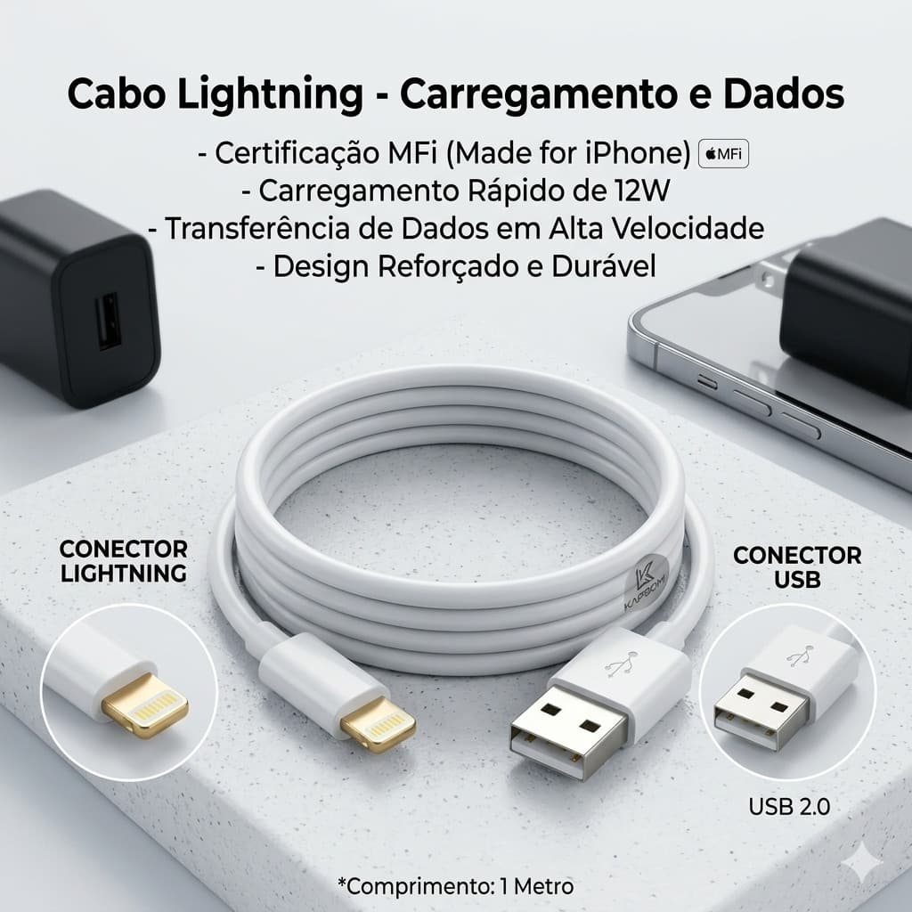 Cabo USB Lightning| Alta Velocidade, Resistente