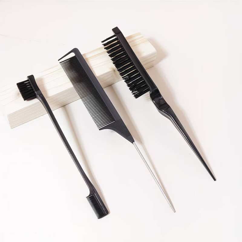 Kit 3 Peças Profissional para Cabelo Pente de Cauda Escova Volume e Sobrancelha Penteados Uso Diário Salão Casa