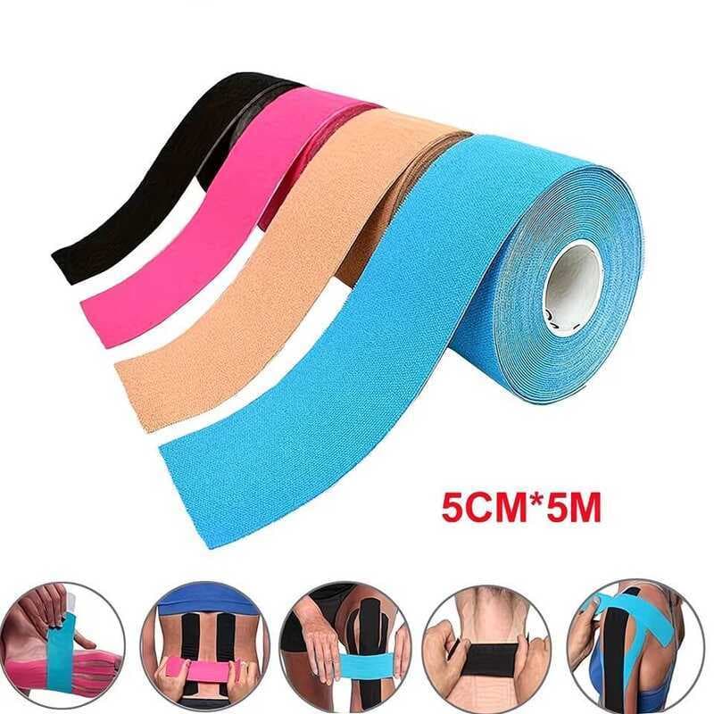 Kit 4 Fitas Kinesiológicas 5cm x 5m – Bandagem Elástica Terapêutica / Fisioterapia, Recuperação Muscular e Esportes---WJ