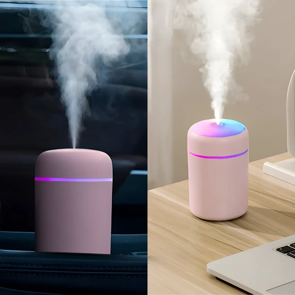 Umidificador De Ar E Luminária Portátil USB 300ml - Rosa