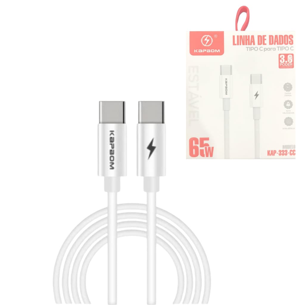 Kit 5 Cabos de Dados Conexão Tipo-C / Tipo-C  65W Cabo 1 Metro Kapbom