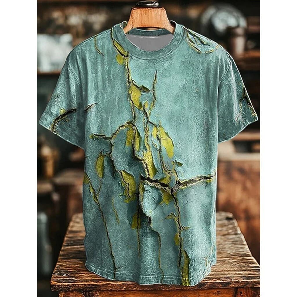 Vintage Envelhecido Ferrugem Crackle Impresso Homem T Camisa Arte Abstrata 3D Camiseta Casual Manga Curta Engraçado Moda