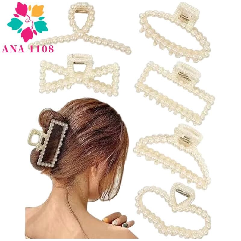 ANA 1108 KIT 4 PCS Prendedor/Piranha/Presilha  Grande de Cabelo com Detalhes de Perola
