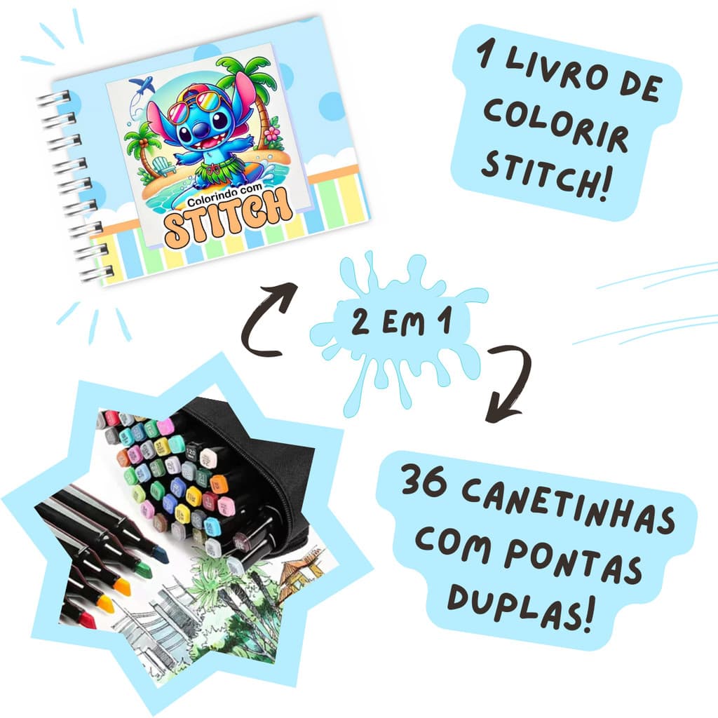 Kit Livro Colorir LIL. STI. (Azul) + 36 Canetas
