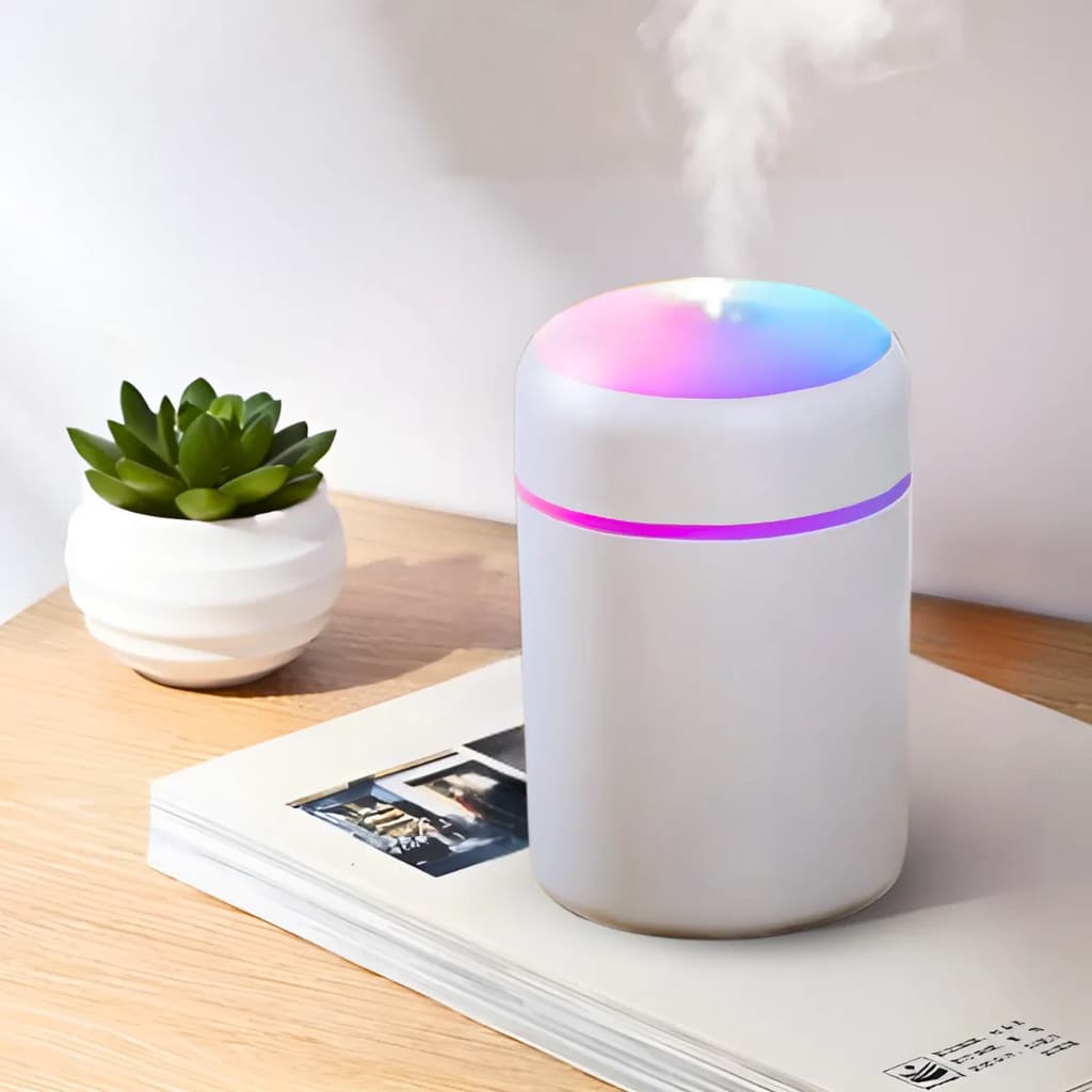 Umidificador De Ar E Luminária Portátil USB 300ml - Branco
