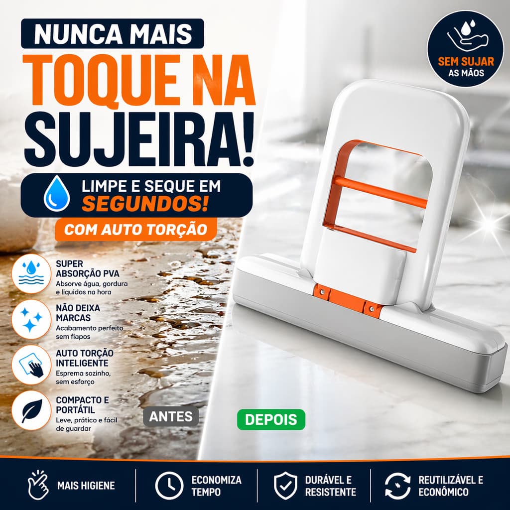 Mini Mop Absorvente Portátil com Auto Torção Rodo Esponja PV