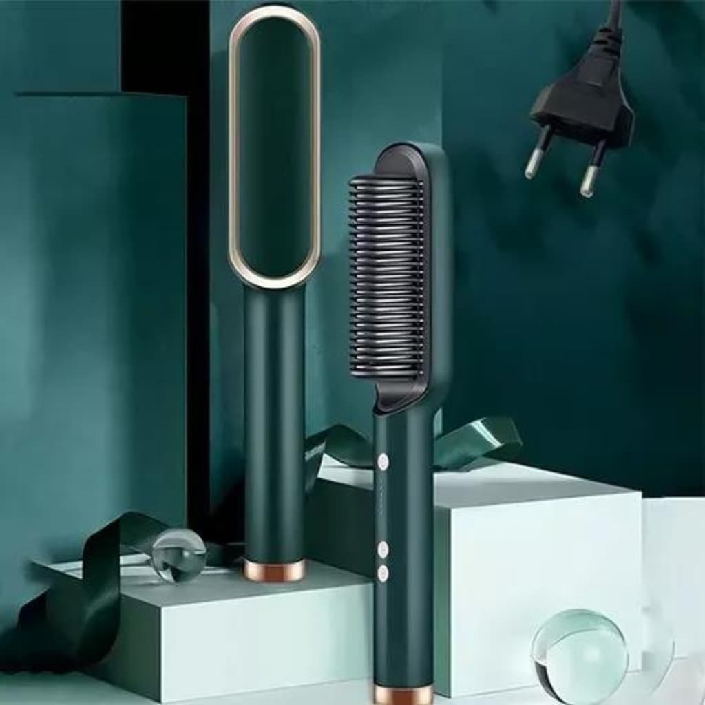 Escova Pente Alisadora de Cabelo Elétrica Bivolt Verde