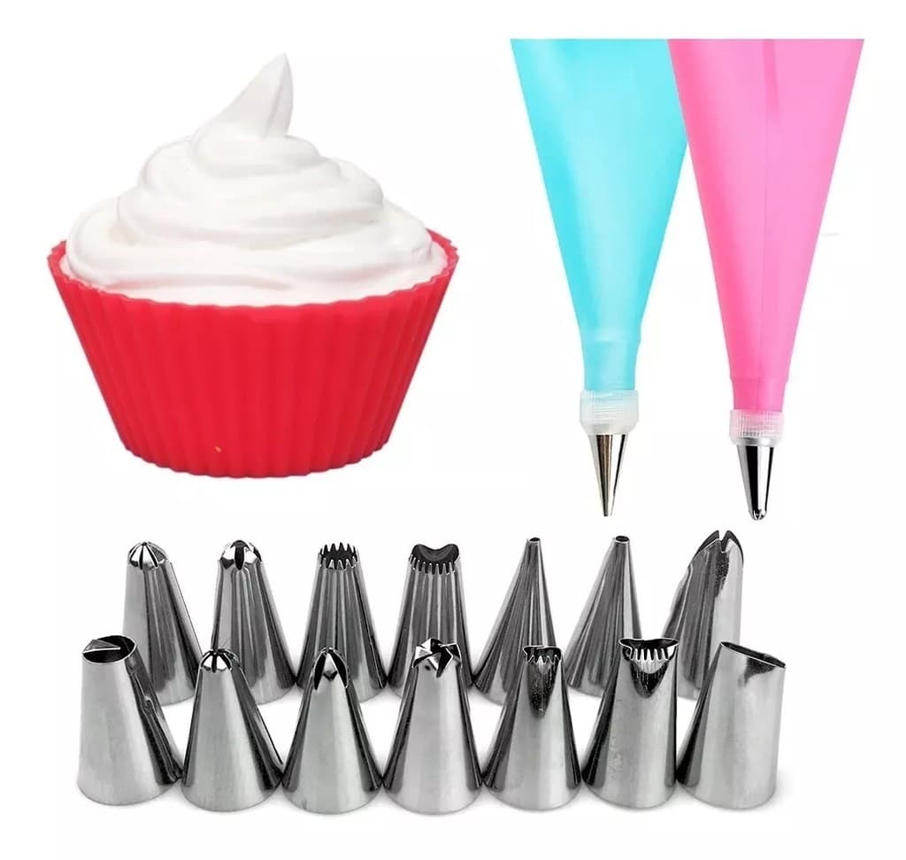 Kit Completo de Confeitar: 12 Bicos de Aço Inox e Saco de Silicone Reutilizável