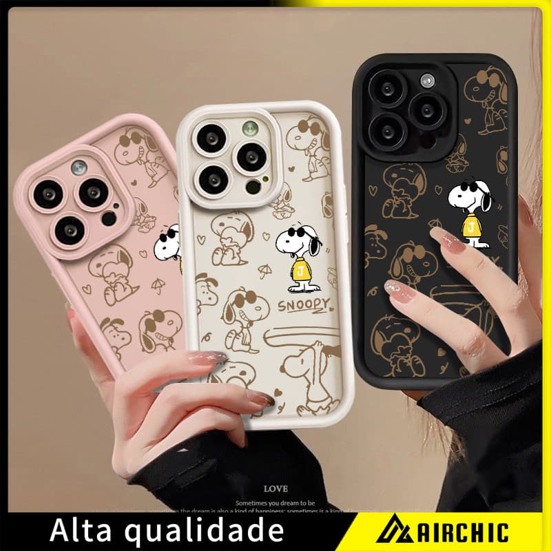Capinha Capa Para iPhone 17 16 15 14 13 12 11 Pro Max XR XS X 8 7 Snoopy Silicone Anti-impacto