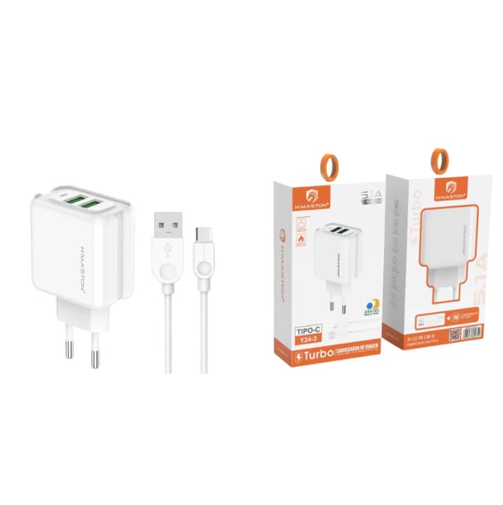 Carregador Turbo de Celular 25W Duplo Entrada Tipo C/ IOS