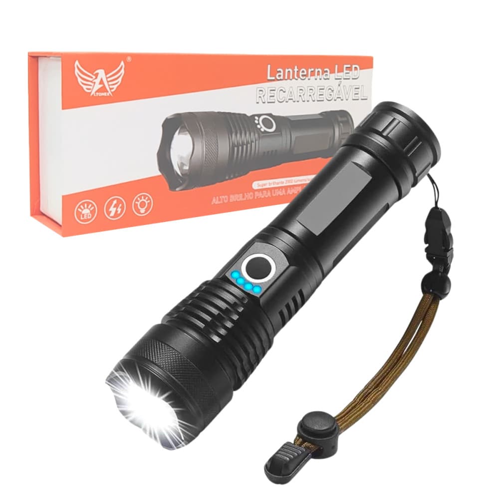 Lanterna Tática TOP Portátil Bateria Recarregável Luz LED Altomex
