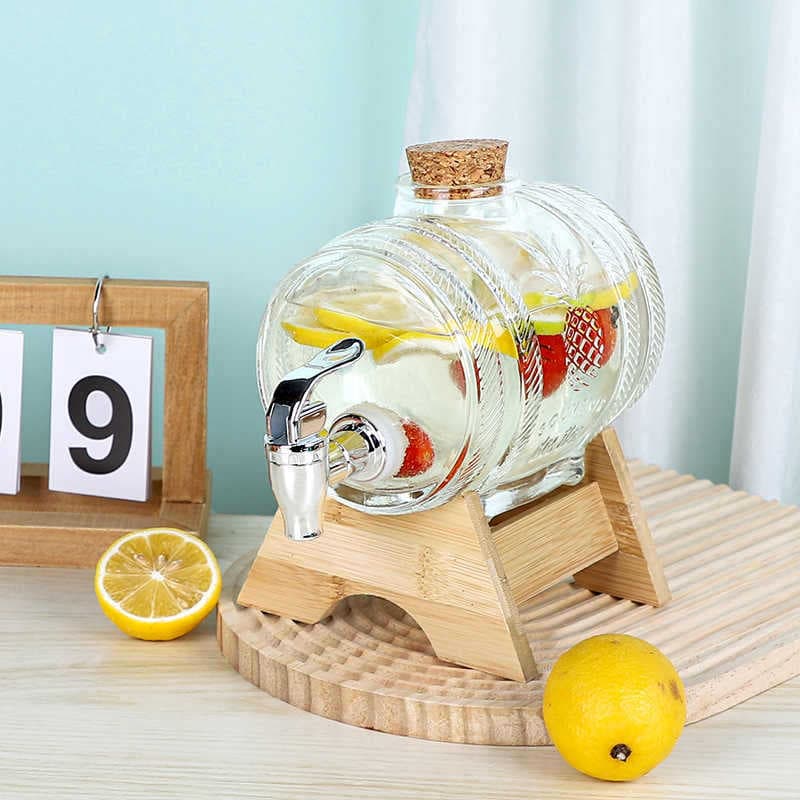 Dispenser Suqueira De Vidro 1,5L C/ Torneira Suporte Madeira