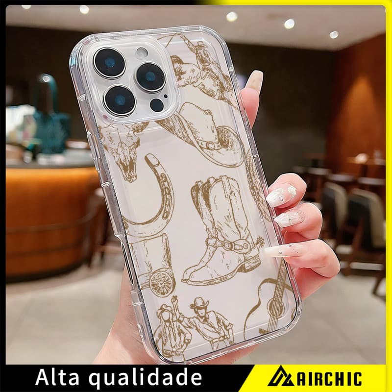 Capinha Capa de Transparente Desenhos Western Cowboy Para iPhone 11 14 15 16 12 17 13 pro max 7/8 plus produto em alta
