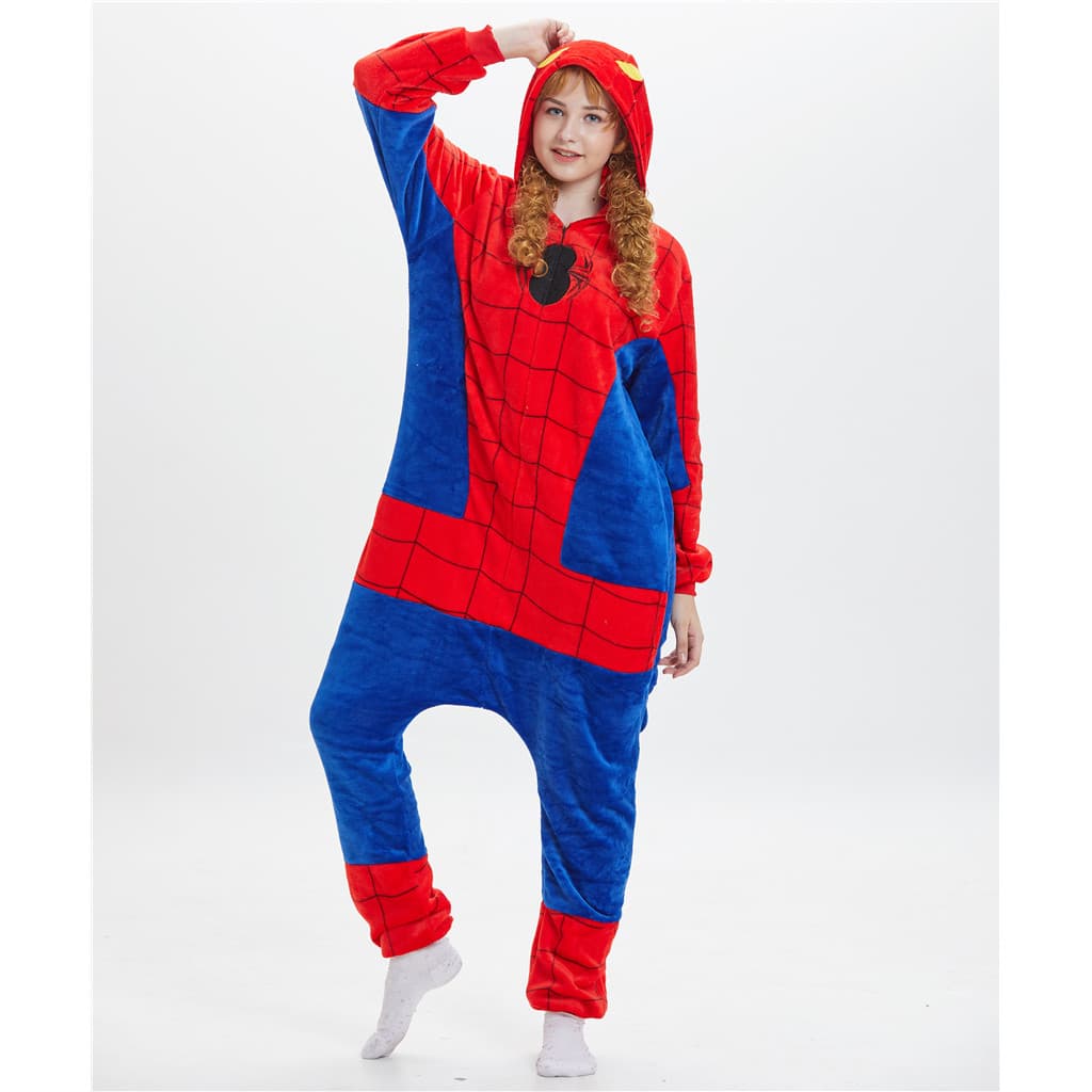 Fantasia De Pijama Kigurumi Adult Spiderman Onesie – Pijamas De Pelúcia Macios Com Capuz Anexado , Perfeito Para Festas